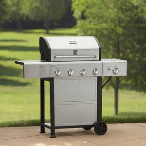 lot 3462 image: 4 Burner Gas Grill With Stainless Steel Lid