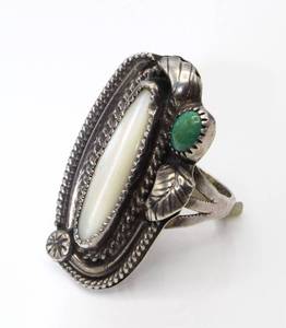 lot 9 image: Signed Silver and Agate Turquoise Ring