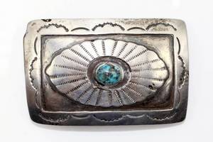 lot 2 image: Silver and Turquoise Belt Buckle