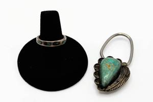 lot 17 image: Silver and Turquoise Ring and Key Fob