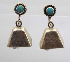 lot 24 image: Sterling Silver and Turquoise Bell Earrings
