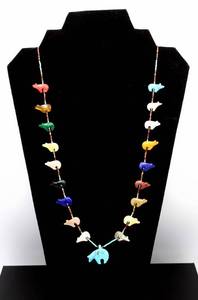 lot 29 image: Zuni Multi-Stone Fetish Necklace with Heishi & Turquoise Beads
