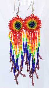 lot 35 image: Rainbow Bead Work Dreamcatcher Earrings