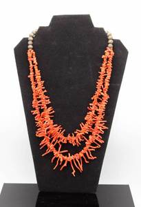 lot 37 image: Authentic Double Strand Coral Necklace with Silver Bead Ends