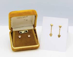 lot 40 image: 2 pair 14K Gold Earrings - One pair with April Birthstone