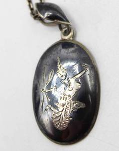 lot 68 image: Sterling Made in Siam Pendant Necklace with a Siamese Dancer on the Pendant