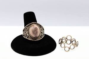 lot 76 image: 2 Sterling Silver Rings - One has a light pink Coral Center