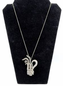 lot 95 image: .925 Sterling Silver Necklace with Large Tribal Head Pendant - Taxco