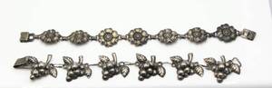 lot 107 image: Sterling Flower Link Bracelet and Domed Grape Design Mexican Silver Bracelet