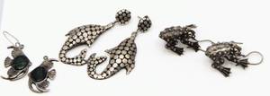 lot 112 image: 3 Pairs of Sterling Silver Earrings - Dolphins, Frogs and Angel Fish