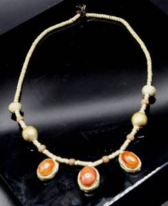 lot 121 image: AntiqueVintage Necklace with Metal Beads and 3 Red Stones