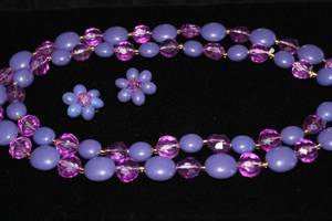 lot 2600 image: Vintage West Germany Beaded Necklace and Clip Earrings Jewelry Set
