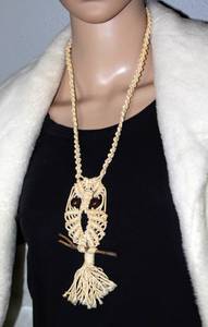 lot 2566 image: Vintage Owl Macrame Necklace and 3 Coordinating Bracelets