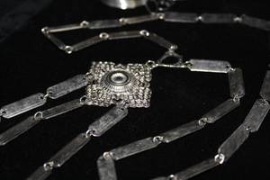 lot 2590 image: Vintage 19 Silver Metal Dangle Necklace and Dangle Hoop Earrings