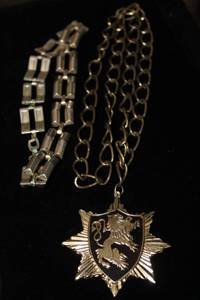 lot 2591 image: 2 Heavy Metal Chains and Vintage 3 Heraldic Lion Shield Pendant