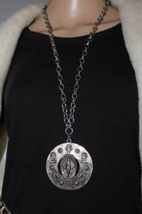 lot 2614 image: Large 15 Hanging Metal Chain Vintage Egyptian Mayan Medallion Necklace