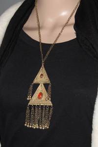 lot 2633 image: .925 Sterling Silver Gold Plated Double Triangle Gem Dangle Pendant Necklace