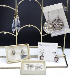 lot 148 image: 5 Pair of Earrings - 4 Pair Sterling Silver New and 1 Pair of Crystal Prism Earrings