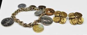 lot 161 image: Coro Coin Charm Bracelet and CoroCraft Coin Earrings