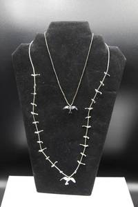lot 125 image: 2 Silver Bird Necklaces with Silver Beads
