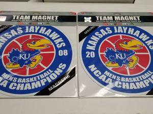 lot 1373 image: 2008 Kansas Jayhawks KU NCAA Basketball National Champions Jumbo Magnets Lot of 2