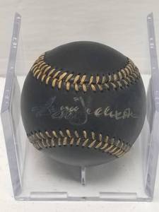 lot 1223 image: Reggie Jackson Autographed Rawlings Official Major League Baseball Black & Gold w COA