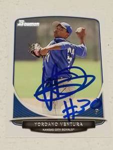 lot 1269 image: 2013 Bowman Yordano Ventura Autographed Kansas City Royals Prospect Card w COA