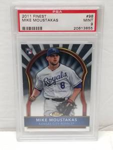 lot 1275 image: 2011 Topps Finest Mike Moustakas #98 Rookie Card Graded PSA 9 Mint