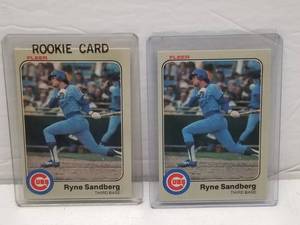 lot 1283 image: 1983 Fleer Ryne Sandberg #507 Rookie Card Chicago Cubs Lot of 2