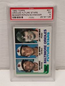 lot 1290 image: 1982 Topps Cal Ripken Jr. #21 Rookie Card Graded PSA 5 EX Orioles
