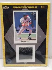 lot 1293 image: 2018 Super Breaks Sammy Sosa Leaf Rookie Card w Game Used Bat Piece w COA