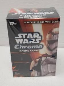 lot 1314 image: Star Wars Topps Chrome Factory Sealed Blaster w 10 Packs Plus One Patch Card