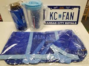 lot 1335 image: Kansas City Royals 2019 Stadium Giveaway Lot w Bag, Bottle & More