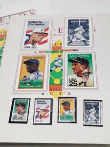 lot 1340 image: Legends Baseball Scrapbook & Stamps Lot of 6 w Jackie Robinson & Babe Ruth
