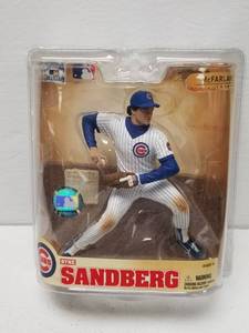 lot 1343 image: Ryne Sandberg Chicago Cubs McFarlane Action Figure White Pinstripes Uniform Variant
