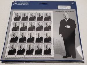 lot 1380 image: Alfred Hitchcock US Postage Stamp Sheet Legends of Hollywood .32c x 20