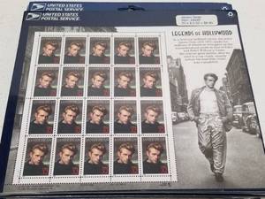 lot 1381 image: James Dean US Postage Stamp Sheet Legends of Hollywood .32c x 20