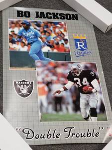 lot 1362 image: 1989 Starline Bo Jackson Double Trouble Baseball & Football Poster 34.5 x 22 Kansas City Royals Raiders