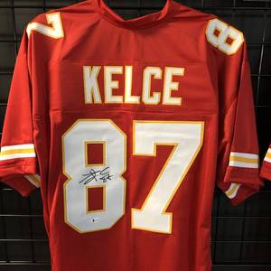 lot 1001 image: Signed Travis Kelce Custom Kansas City Chiefs #87 Jersey With Beckett WITNESSED Authentication