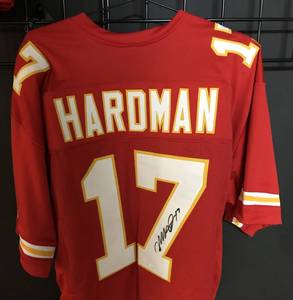 lot 1004 image: Signed Mecole Hardman Custom Kansas City Chiefs #17 Jersey With James Spence WITNESSED Authentication (JSA)