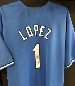 lot 1008 image: Signed Nicky Lopez Kansas City Royals #1 Jersey With James Spence Authentication (JSA) Witnessed COA