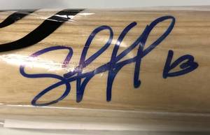 lot 1009 image: Signed Salvador Perez Kansas City Royals Full Sized Baseball Bat James Spence Authentication WITNESSED