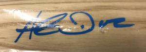 lot 1012 image: Signed Hunter Dozier Official Rawlings Full Sized Baseball Bat in Royal Blue Ink With James Spence Authentication WITNESSED and Certificate of Authenticity