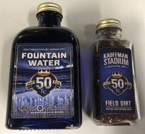 lot 1028 image: Kansas City Royals Kaufman Stadium Field Dirt & Fountain Water - Both Sealed with MLB Hologram Authenticity