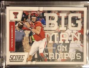 lot 1036 image: 2017 Score Patrick Mahomes II Football Big Man on Campus Rookie Card in Magnetic Holder