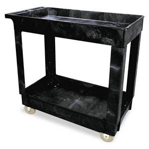 lot 24208 image: Rubbermaid Commercial Products FG9T6600BLA Structural Foam Service Cart with Lipped Shelves, Black