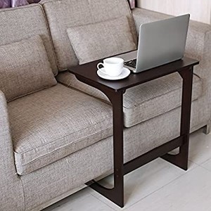 lot 13584 image: HOMFA Bamboo Snack Table Sofa Couch Coffee End Table Bed Side Table Laptop Desk Modern Furniture for Home Office, Dark Brown