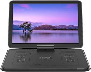 lot 13585 image: 17.5 Portable DVD Player with 15.6�� Large HD Screen, 6 Hours Rechargeable Battery, Support USBSD CardSync TV and Multiple Disc Formats, High Volume Speaker, Black