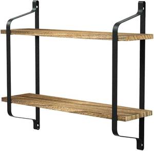 lot 13589 image: Love-KANKEI Rustic Floating Shelves Wall Mounted Industrial Wall Shelves for Pantry Living Room Bedroom Kitchen Entryway 2 Tier Wood Storage Shelf Heavy Duty Carbonized Black