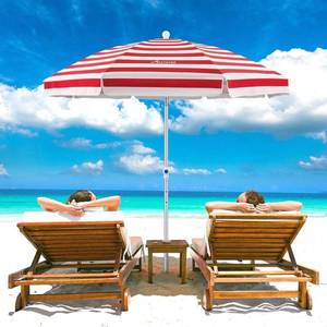 lot 13614 image: MOVTOTOP Beach Umbrella, 6.5ft Sand Anchor with Tilt Aluminum Pole, Portable UV 100 Protection Beach Umbrella with Carry Bag for Outdoor Patio (RedWhite)